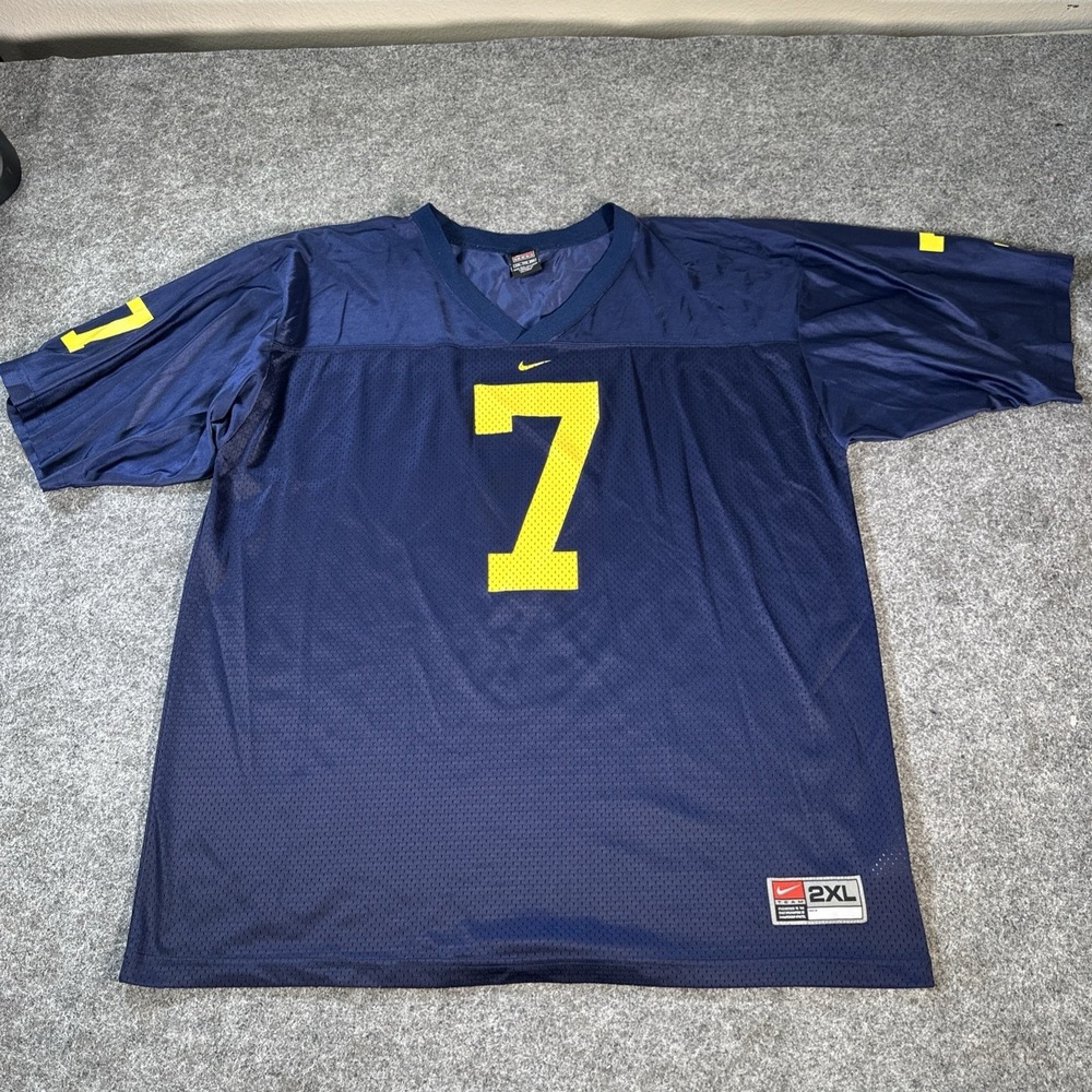 Vintage Nike Team Michigan Wolverines Jersey Mens XXL Blue #7 Football Mesh Y2K